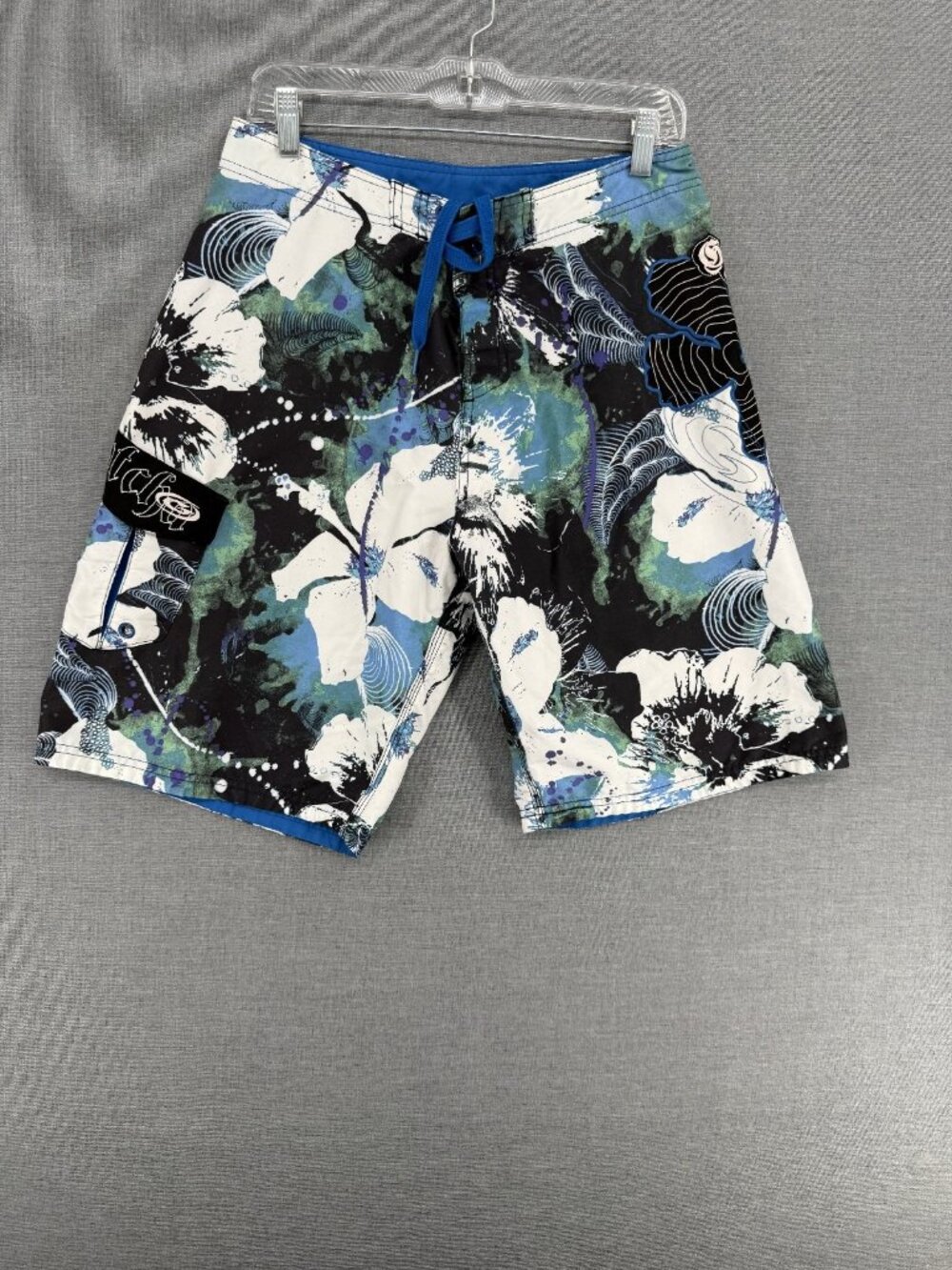 Gotcha Board Shorts Mens 32 9" Embroidered Floral Swim Trunks Drawstring Y2K